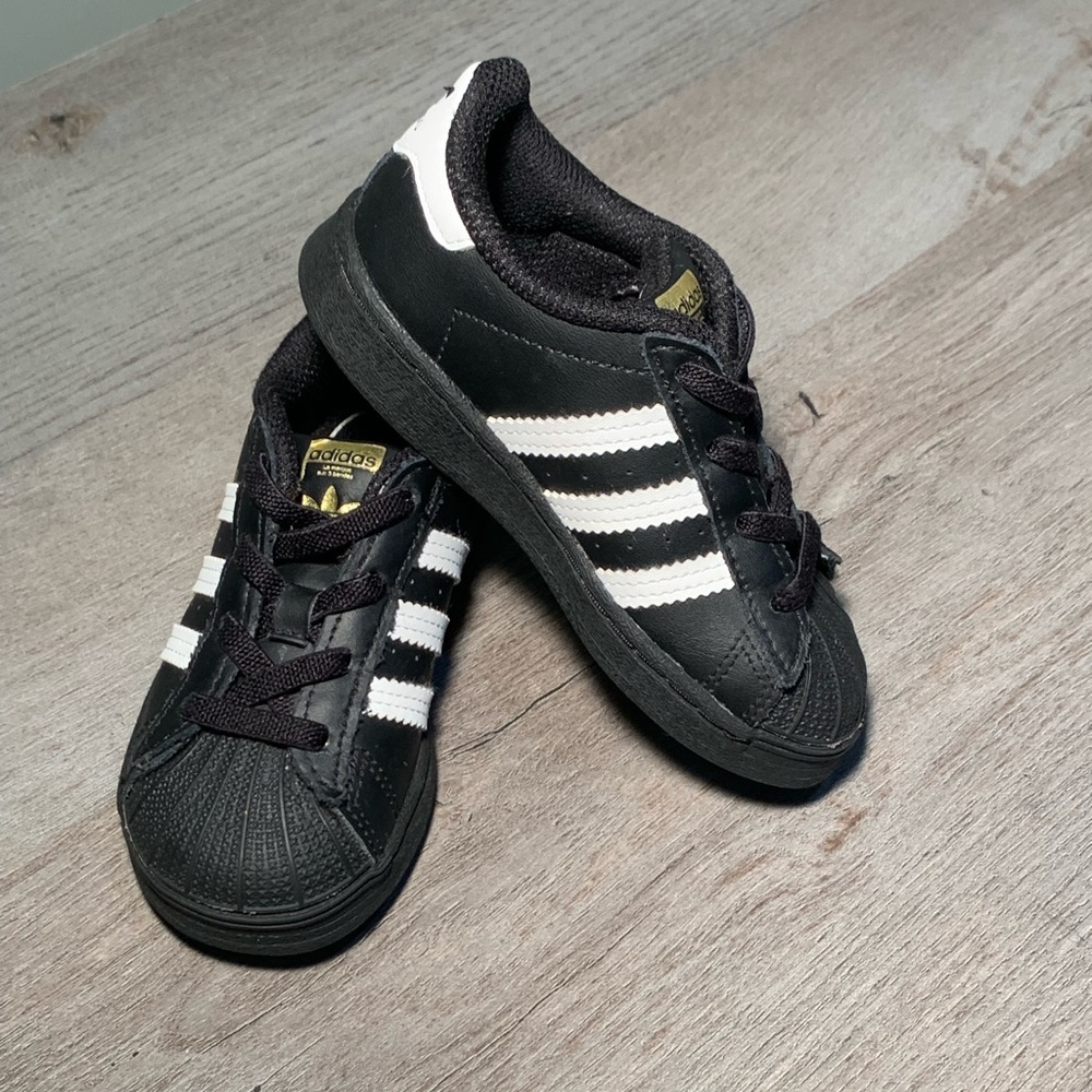 Toddler Adidas Superstar II Kids Black and White Sneakers